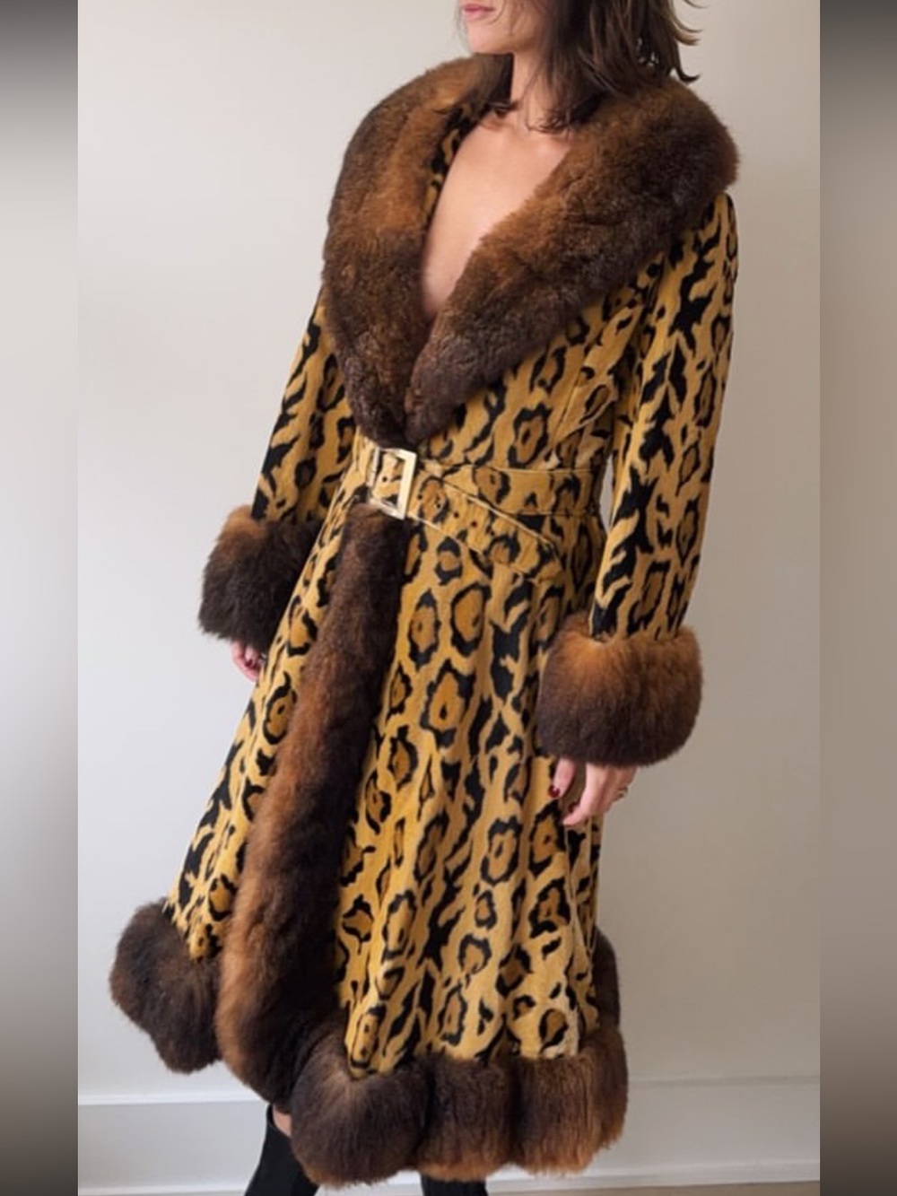 Leopard Print Fur Trim Coat Findlay fashions by Greg originals